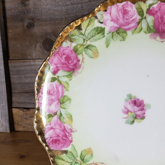 Vintage Wheelock China Plate Austria Decorative Roses Gold Trim Distressed - Picture 2 of 14